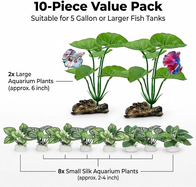 10-Pack Betta Fish Tank Decorations Silk Aquarium Plants - Image 4