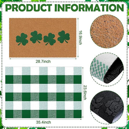 Tinideya 2 Pcs St. Patrick's Day Door Mat Shamrock Welcome Non Slip Green and - Image 2