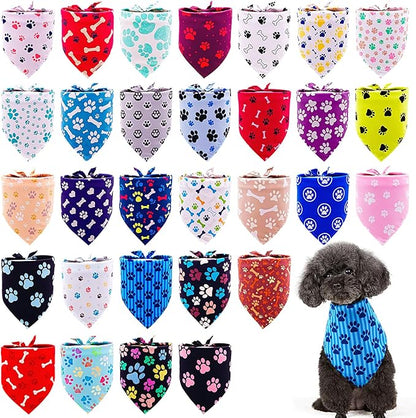 30 Pcs Paw Print Dog Bandanas for Small Dogs Stitch Dog Bandanas Bulk Polyester by Bestwishforyou