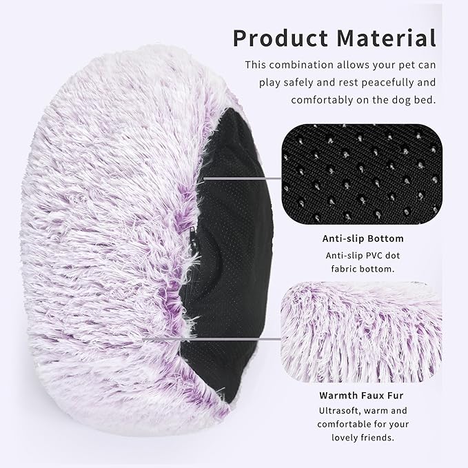 Calming Dog Bed for Medium Dogs Washable Donut 30 inches Anti-Slip Pet Bed - Image 5