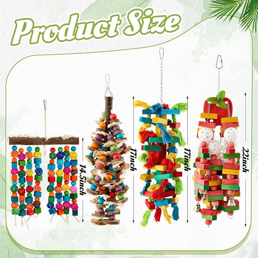 4 Pcs Extra Large Bird Parrot Toy Multicolored Natural Wooden Parrot Cage - Image 2