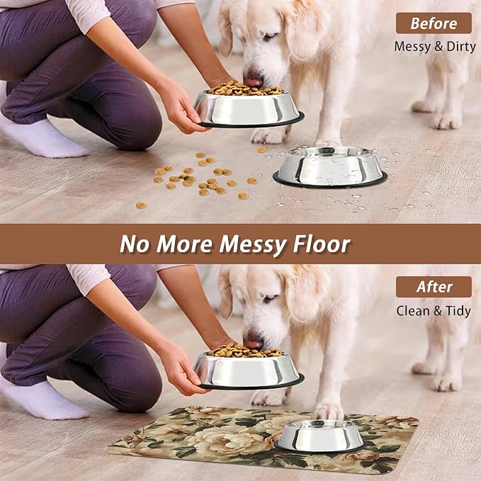 Roses Peonies Pet Feeding Mat, Vintage Luxury Shabby Chic Flower Absorbent - Image 5