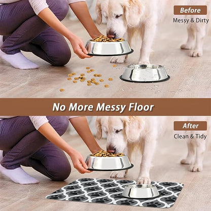 Gray Paw Print Geometric Dog Cat Food Mat, Absorbent Pet Feeding Mat - Image 5