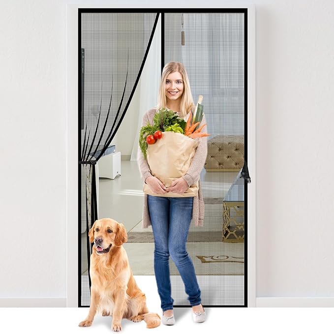 Fiberglass Magnetic Screen Door Fit Door Size 40 x 83 in- Heavy Duty Fiberglass by Iduontis