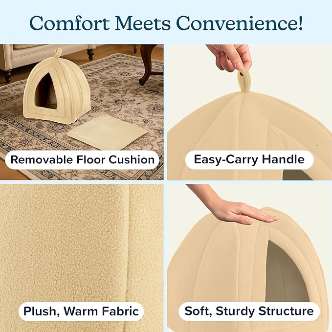 Cat House Indoor Cat Bed with Removable Foam Cushion, Plush Cat Tent Bed - Image 3