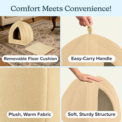 Cat House Indoor Cat Bed with Removable Foam Cushion, Plush Cat Tent Bed - Image 3