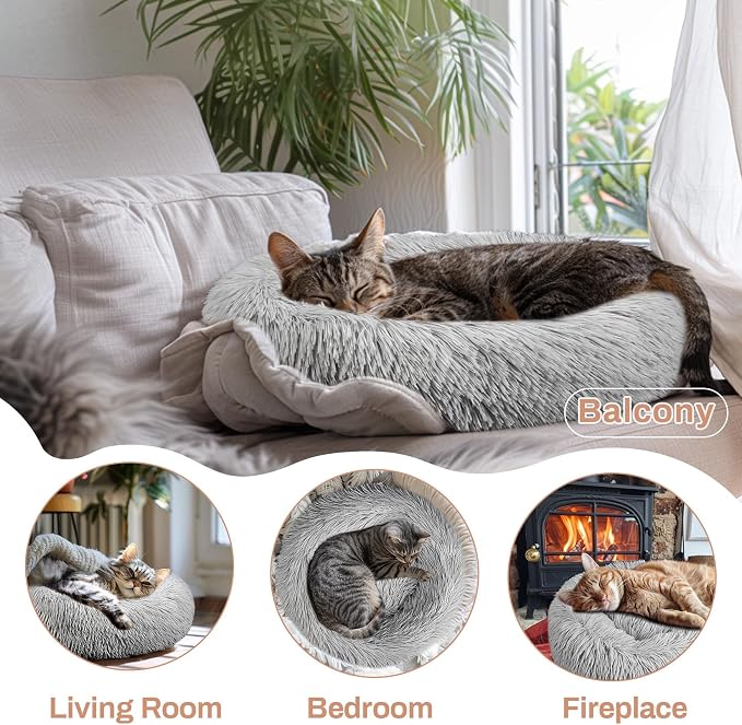 Cat Bed - Calming Cat Bed for Small Kittens Donut Washable Round for Indoor - Image 5