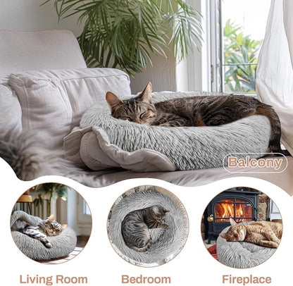 Cat Bed - Calming Cat Bed for Small Kittens Donut Washable Round for Indoor - Image 5