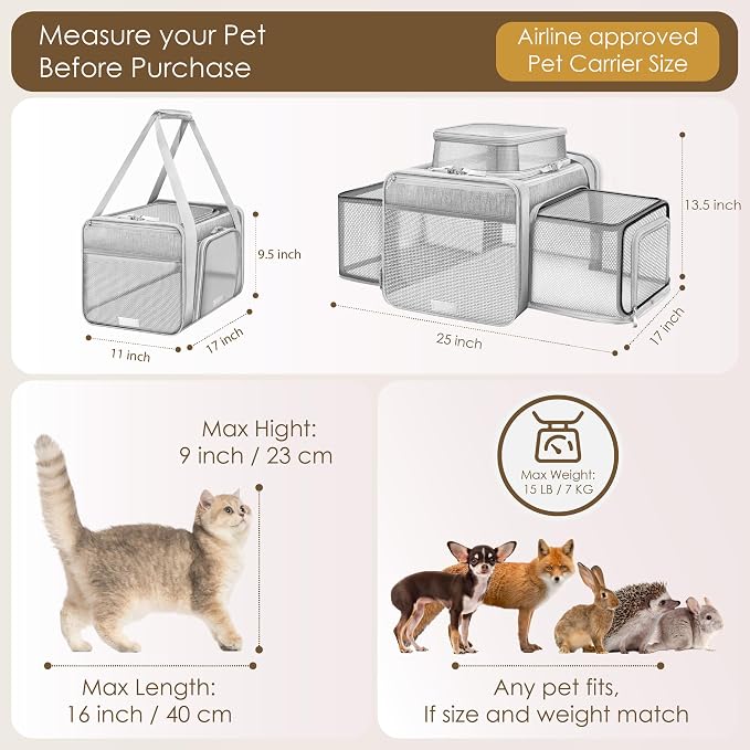 Top and 2 Sides Expandable Pet Carrier 17x11x9.5, TSA Airline Approved Small - Image 4