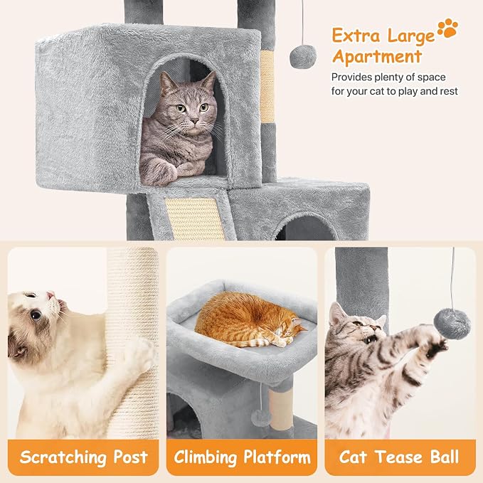 34'' Small Cat Tree with 2 Condos, Sisal Scratching Posts & Board, Sturdy Light - Image 5