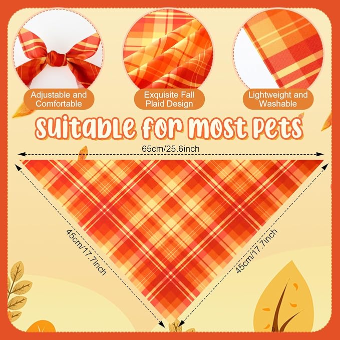 Abbylike 50 Pcs Orange Plaid Dog Bandanas Bulk Check Pattern Bandanas - Image 3