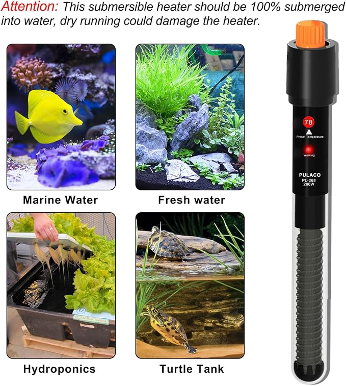 PULACO 200Watt Aquarium Heater for 25-50 Gallon Fish Tank, Adjustable - Image 4
