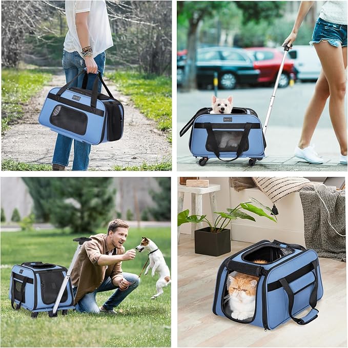 Petsfit Pet Carrier with Wheels, Rolling Cat Carrier - Image 6