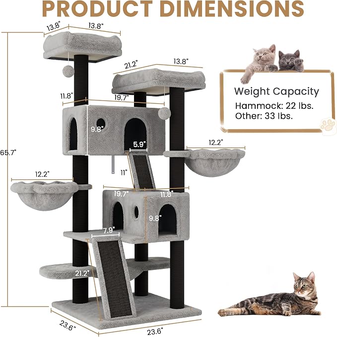 SHA CERLIN 65in Larger Cat Tree Tower Condo - Image 8