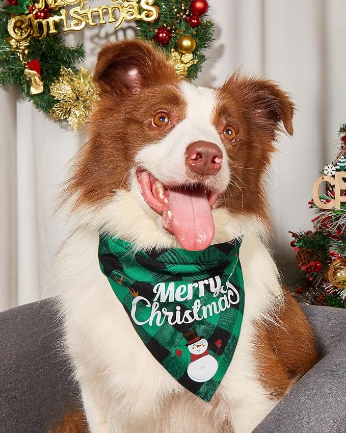 Christmas Dog Bandanas 2PCS-XLarge, Classic Plaid Triangle Holiday Scarf - Image 6