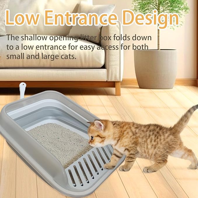 Collapsible Kitten Litter Box, Open High Sided Cat Potty Pan - Image 5