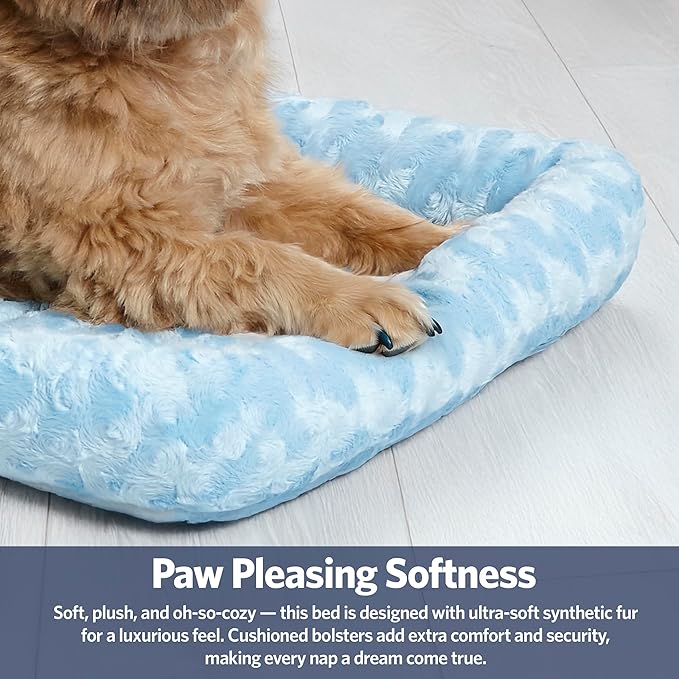 MidWest Homes for Pets QuietTime Fashion XS Dog Bed – Blue Faux Fur Bolster - Image 4