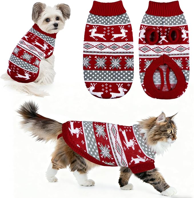 Dog Christmas Sweater Pet Winter Warm Coat Pajamas Small Dog Sweaters Reindeer by GOYOSWA