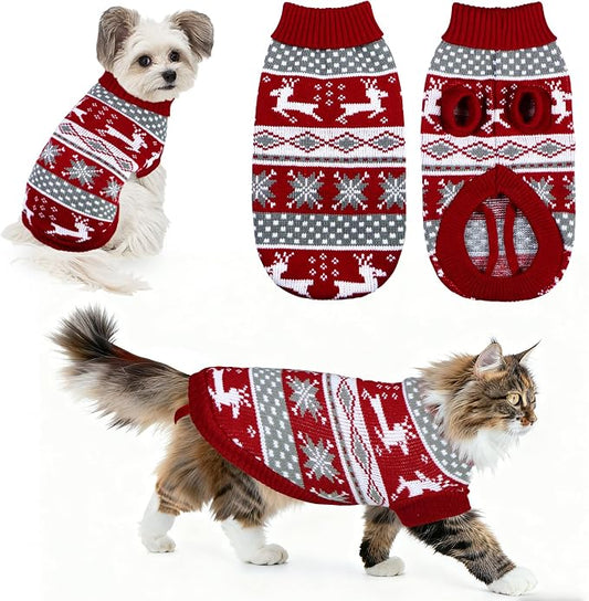 Dog Christmas Sweater Pet Winter Warm Coat Pajamas Small Dog Sweaters Reindeer by GOYOSWA