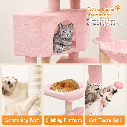 58" Cat Tree Tower for Indoor Cats, Top Perch, Dangling Ball & Cat Condo - Image 5