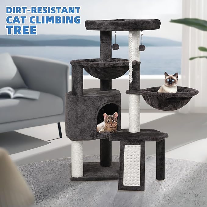 Xin Three Layer Cat Tree with Cat Condo and Two Hammocks, Darkgray … - Image 5