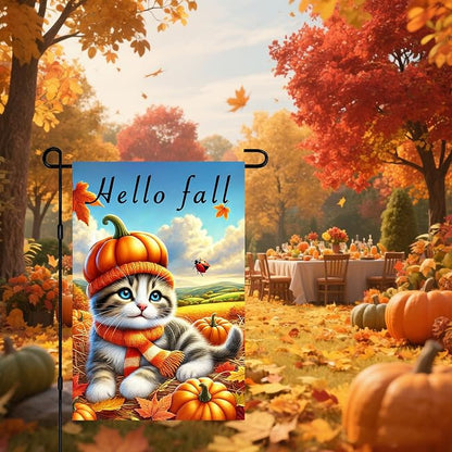 Hello Fall Garden Flag Cute Kitten Pumpkin Hat Scarf Flag 12x18 Inch Autumn Pet - Image 7