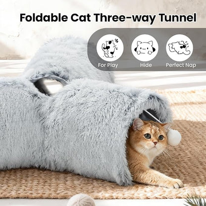 Tempcore Plush Cat Tunnel for Indoor Cats，Collapsible 3-Way Pet Tunnel Toy - Image 7