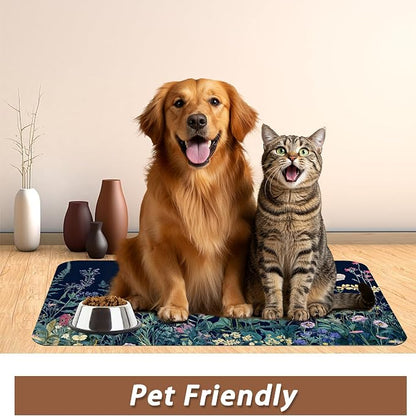 Wildflower Spring Floral Dog Cat Food Mat, Garden Flowers Absorbent Pet Feeding - Image 6
