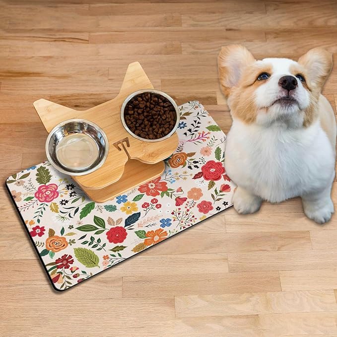 Absorbent Pet Dog Bowl Mat for Food and Water, Pet Cat Food Feeding Mat - Image 2
