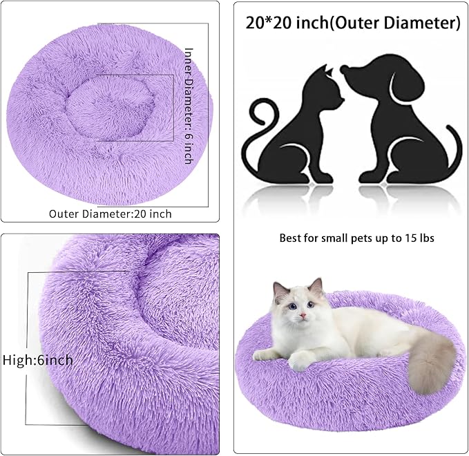 Dog Bed for Small Medium Large Dogs, 20 inch Calming Dogs Bed, Washable-Round - Image 5