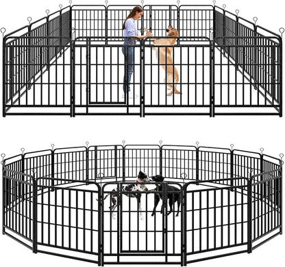 Dog Fence Outdoor 16 Piece Panels 32" Height, Square Steel Pipe by Committedtobetterpetlife