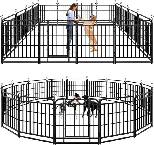 Dog Fence Outdoor 16 Piece Panels 32" Height, Square Steel Pipe by Committedtobetterpetlife