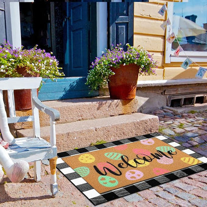 Tinideya 2 Pcs Easter Day Door Mat Eggs Welcome Non Slip Coir Mats Holiday - Image 3