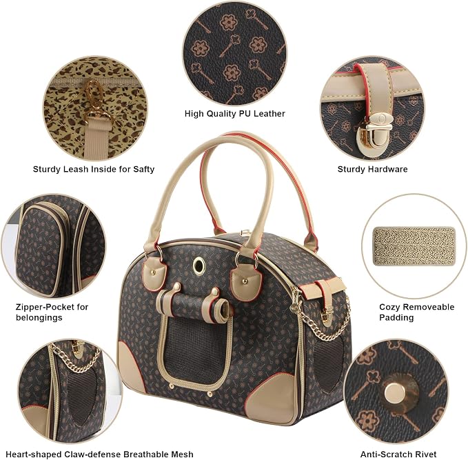 Fashion Dog Carrier PU Leather Dog Handbag Dog Purse Cat Tote Bag Pet Cat Dog - Image 3