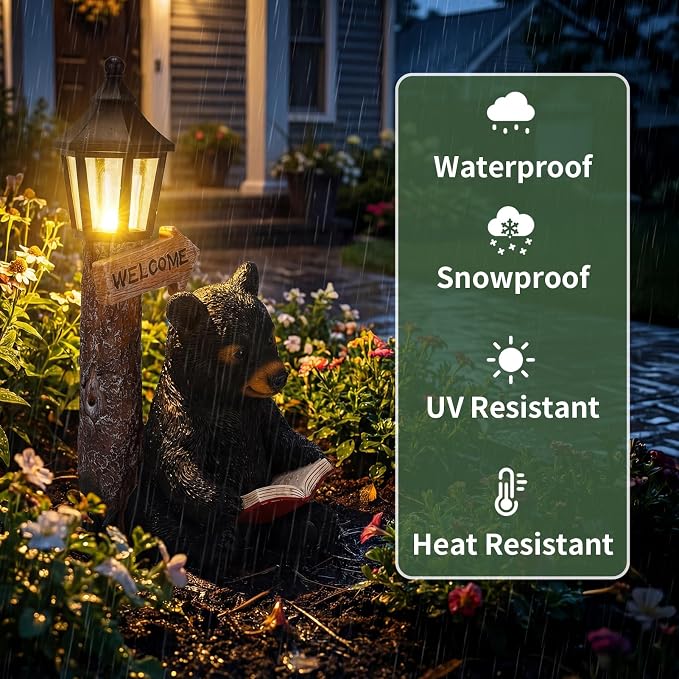 Lyeasw Garden Statues Bears, Solar Reading Bear Statue - Image 6