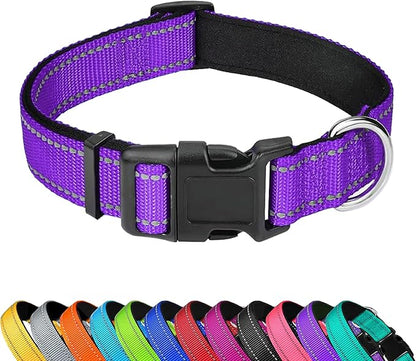 Reflective Dog Collar, Adjustable Soft Neoprene Padded Nylon Pet Collars by PWOD