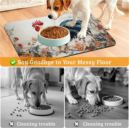 Dog Bowl Mat, Chicken Painting Pet Feeding Mat - Image 4