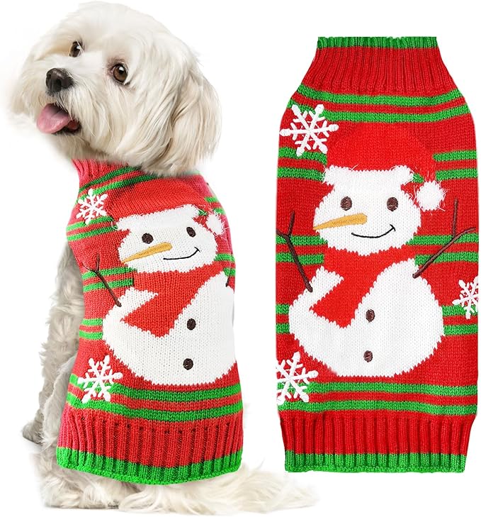 Dog Christmas Sweater Cute Snowman Puppy Cat Costume Boy Girls Xmas Holiday Pet by DOGGYZSTYLE