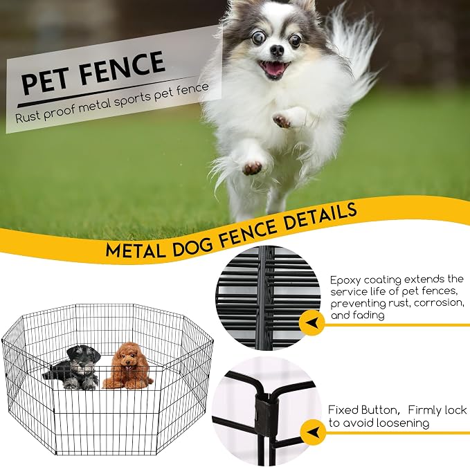 FDW 24 Inch Dog Pen 8 Panel Dog Playpen Indoor Outdoor Metal Puppy Pet Fence - Image 2