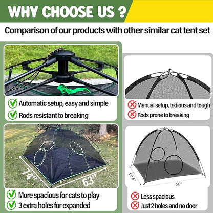 3-in-1 Outdoor Cat Enclosures, Portable Catio Green Cat Tents - Image 5