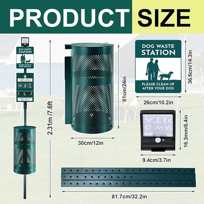 Dog Waste Station with Solar Panels Outdoor LED Galvanized Steel Dog Trash Bin - Image 3