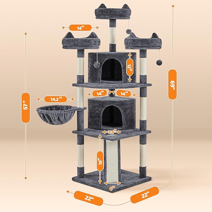 Yaheetech | 68.5in Cat Tree | for Large Cats | Multi-Level Cat Tower - Image 7