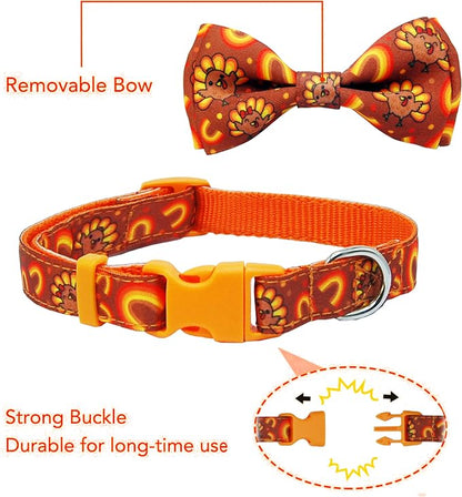 Thanksgiving Dog Collar with Bow Tie Set, Holiday Turkey Pattern Pet Collar - Image 2