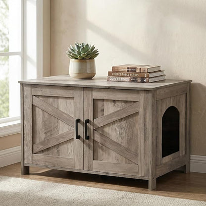 Homhedy Cat Litter Box Enclosure, Wooden Cat Washroom Furniture - Image 9
