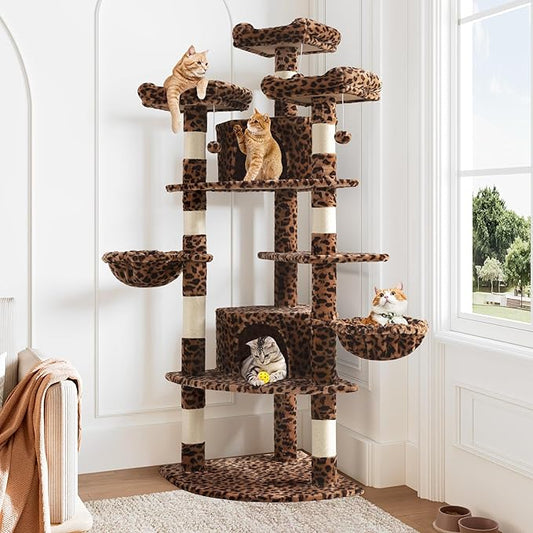 Allewie 73in Fan-Shaped Space-Saving Corner Cat Tower/Multi-Level Tall Cat Tree - Image 2