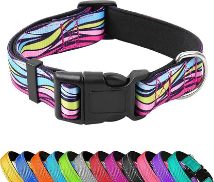 Reflective Dog Collar, Adjustable Soft Neoprene Padded Nylon Pet Collars by PWOD