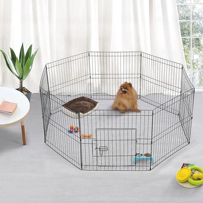Yaheetech 24 inch Black Metal Pet Playpen 16 Panel Foldable Playpen - Image 2