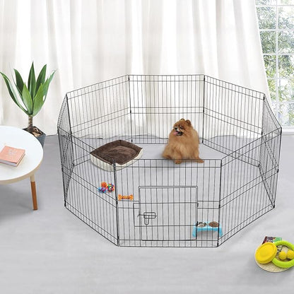 Yaheetech 24 inch Black Metal Pet Playpen 16 Panel Foldable Playpen - Image 2