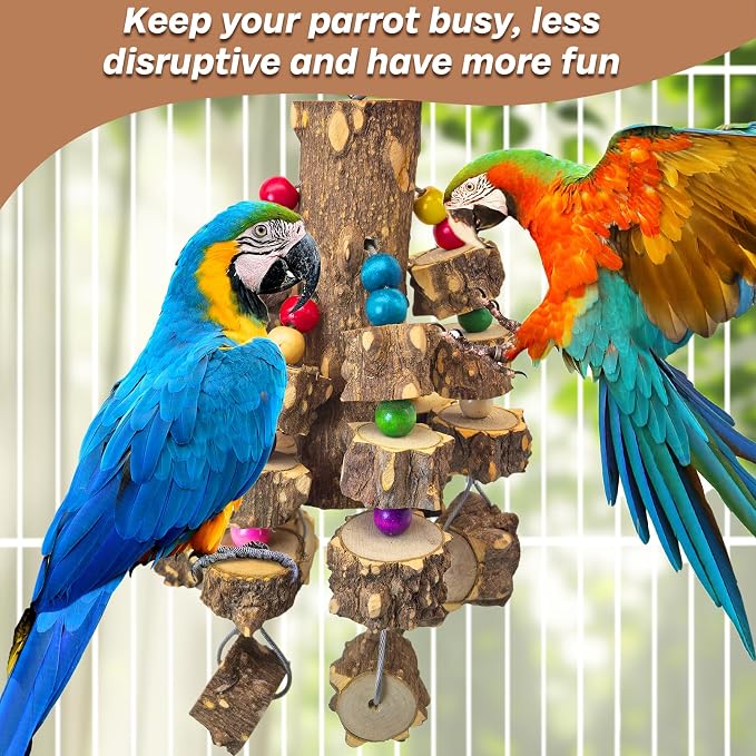 PINVNBY Wood Parrot Toys for Large Birds, Wire Link Durable Macaw Toys Extra - Image 6
