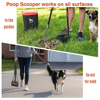 Dog Pooper Scooper, Long Handle Tray & Rake, 60 Waste Bags, Dog Waste Large Bin - Image 4